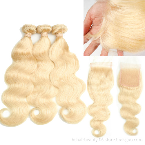 Russian Blonde 613 Colour Deep Wave 100% Virgin Hair Weave with Frontal Closure, Raw 613 Human Hair Deep Wave Bundles
